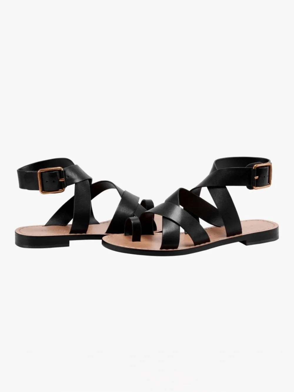 Marc Fisher Lollie Black Leather Strappy Ankle-Buckle Sandals NEW‎ 8